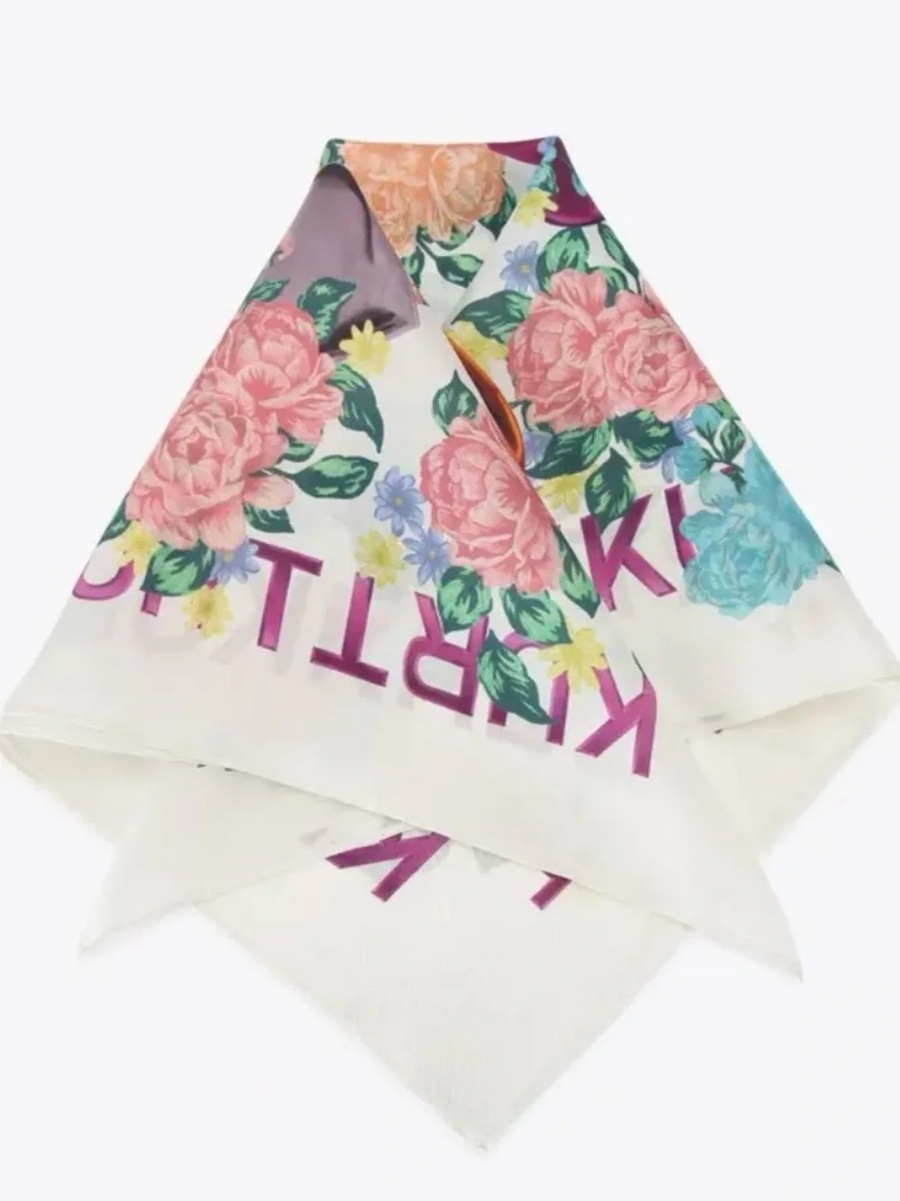 Kurt Geiger Silk Bandana Floral Scarf - Multicolor 40” x 40” NWT